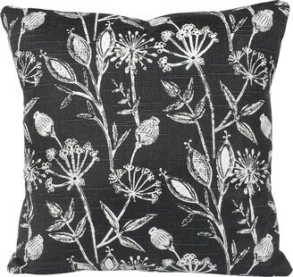 Black Dandelion Pillow Cover, White Floral Pillow, Wildflowers, Botanical Slub Linen Throw Designer Fabric