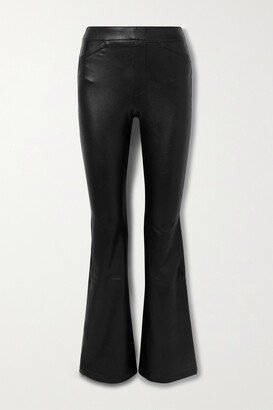 Faux Stretch-leather Flared Pants - Black