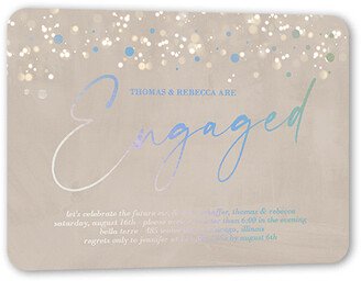 Engagement Party Invitations: Surprise Awe Engagement Party Invitation, Beige, Iridescent Foil, 5X7, Matte, Personalized Foil Cardstock, Rounded