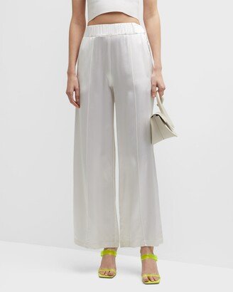 Wide-Leg Silk Pants with Pintucks