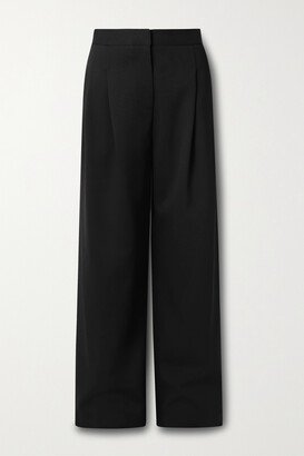 Pleated Wool-blend Crepe Wide-leg Pants - Black