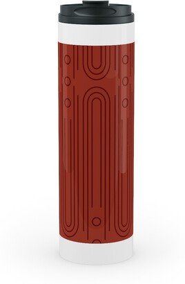 Travel Mugs: Art Deco Arches - Cranberry Stainless Mug, White, 20Oz, Red