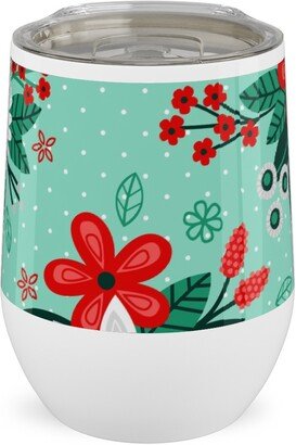Travel Mugs: Holiday Floral Bouquet Stainless Steel Travel Tumbler, 12Oz, Green