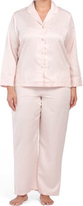 TJMAXX Satin Long Sleeve Cropped Notch Collar Top Pj Set For Women