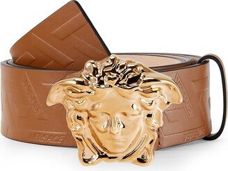 Medusca Buckle Embossed Leather Belt