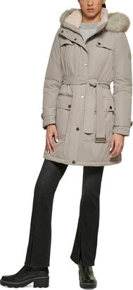 Women's Belted Faux-Fur-Trim Hooded Anorak