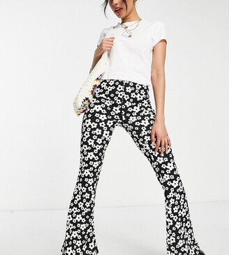 New Look Petite flare pants in black retro floral print