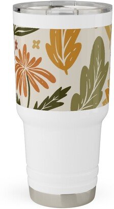 Travel Mugs: Autumn Botanicals - Leaves, Acorns, Sunflowers, Ferns, Mums, Pinecones, Mushrooms - Light Travel Tumbler, 30Oz, Multicolor