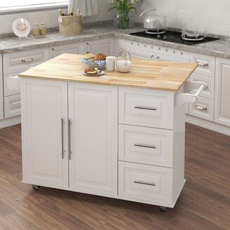 White Extensible Solid Wood Tabletop Kitchen Island