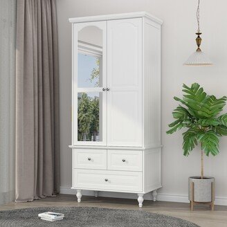 Timechee Wardrobe Closet Armoire with Mirror Hanging Rod Lacquer