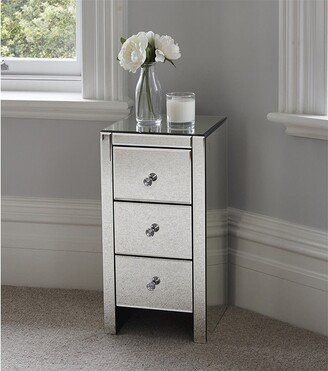 Mirrored Glass Bedside Table with Three Drawers Size S Silver