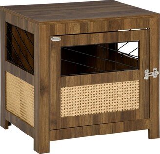 Dog Crate Furniture with Cushion, Wooden Dog Kennel End Table with Lockable Door, for Miniature Dogs, Indoor, Walnut