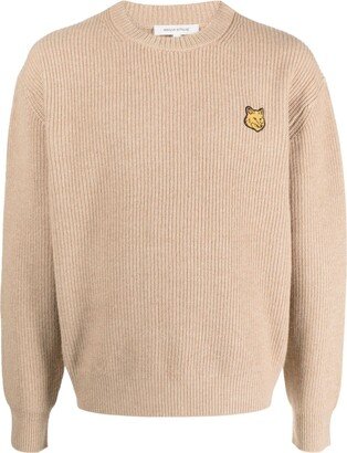 Fox-patch ribbed-knit jumper