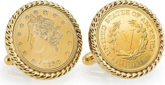 American Coin Treasures Gold-Layered 1800's Liberty Nickel Rope Bezel Coin Cuff Links