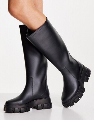 Gracie chunky knee high rain boots in black
