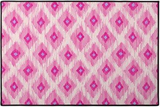 Door Mats: Ikat - Pink With Blue Door Mat, Pink