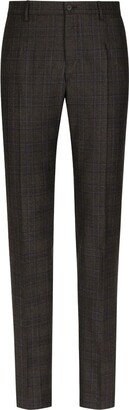 Check-Pattern Wool Tailored Trousers