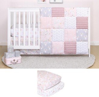 The Meadow 5 Piece Baby Nursery Crib Bedding Set, Quilt, Crib Sheets, and Crib Skirt - Pink/white/grey