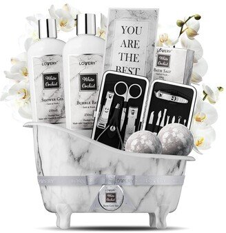 Lovery White Orchid Self Care Bath Gift Basket, 20Pc Beauty & Personal Care Kit-AA