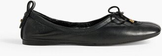 Cutout bow-detailed leather ballet flats