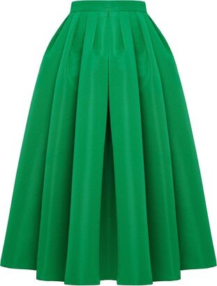 Pleated Flared Midi Skirt-AA