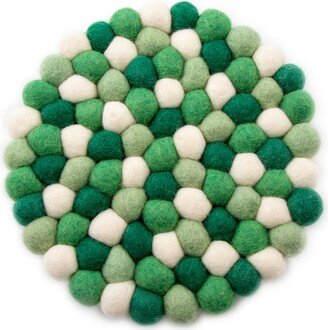 Felted Pom Pom Trivet - Green, White