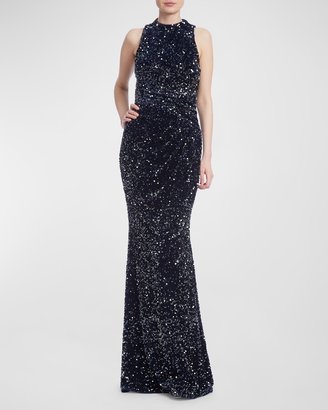 Pleated Sequin Velvet Gown