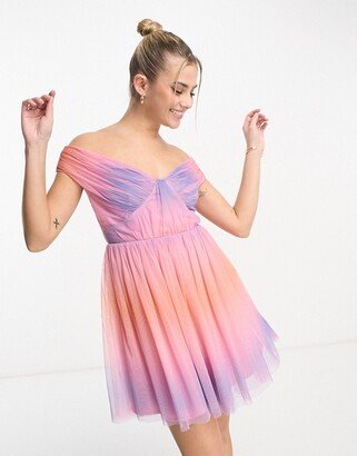 bardot tulle mini dress in ombre