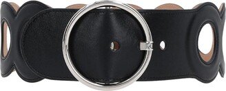 Woman Black Round Leather Belt