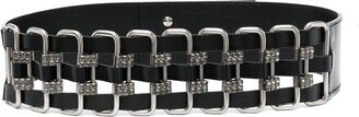 Crystal-Embellished Interwoven Leather Belt