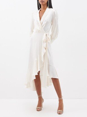 Ruffled Asymmetric Silk-satin Wrap Dress