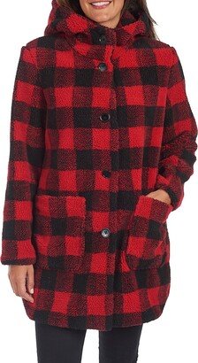 Faux Fur Hooded Plaid Coat