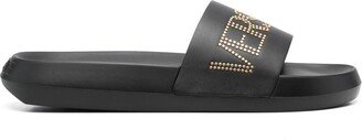 Studded-Logo Leather Slides