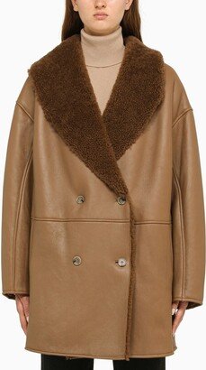 Brown Namo coat in leather and shearling