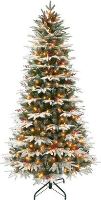 Puleo 9' Pre-Lit Slim Flocked Halifax Fir Tree with 700 Underwriters Laboratories Clear Incandescent Lights, 3117 Tips