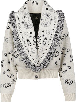 Bandana Jacquard Fringed Cropped Cardigan