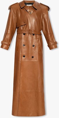 Leather Trench Coat - Brown