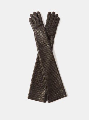 Intrecciato-leather Long Gloves