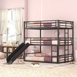 HOMEBAY Metal Bunk Bed with Ladders and Slide, Divided into One Platform and Loft Bed