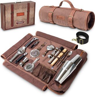 Bartender Bag With Cocktail Set - Portable Bar | Shaker Barware Roll Gift Kit