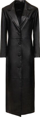 Single breast long leather trench coat