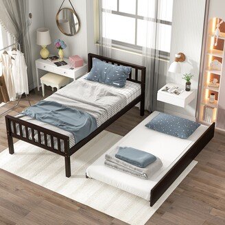 Twin Bed with Trundle, Platform Bed Frame with Headboard and Footboard, for Bedroom Small Living Space