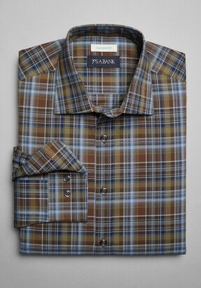 Men's Tailored Fit Spread Collar Plaid Casual Shirt