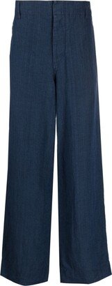 Wide-Leg Chambray Linen Trousers