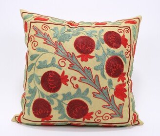 Suzani Pillow Uzbek Embroidery, Throw Pillow, Cushion Cover, Hand Embroidery Decorative Pillow-Pillowcase-AB