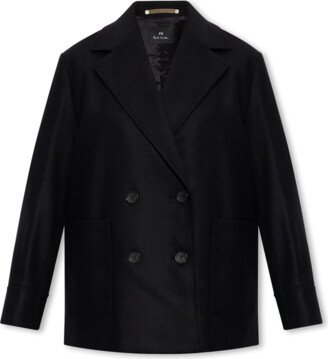Cropped Double-breasted Coat - Black