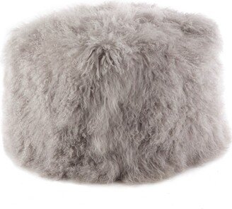 Saro Lifestyle Real Mongolian 100% Wool Lamb Fur Pouf Ottoman Square, Fog