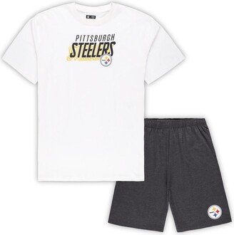 Men's Concepts Sport White, Charcoal Pittsburgh Steelers Big and Tall T-shirt and Shorts Set - White, Charcoal