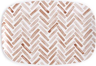 Serving Platters: Painted Chevron Herringbone Serving Platter, Brown