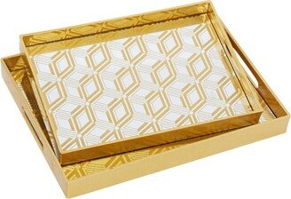 Set of 2 Plastic Geometric Mirrored Tray Gold –